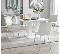 Imperia 4 White Dining Table and 4 Pesaro Silver Leg Chairs - Cream