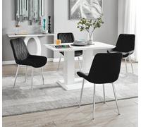 Imperia 4 White Dining Table and 4 Pesaro Silver Leg Chairs - Black