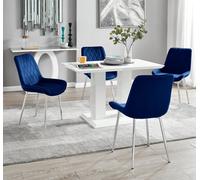 FurnitureboxUK Imperia 4 Seater Modern White High Gloss Rectangular Dining Table & 4 Persaro Velvet Chairs in Navy FurnitureboxUK Navy