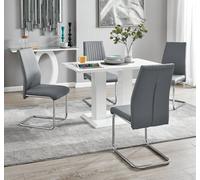 Imperia 4 Seater Modern White High Gloss Rectangular Dining Table And 4 Lorenzo Faux Leather Chairs FurnitureboxUK Grey One Size