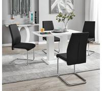 Imperia 4 Modern White High Gloss Dining Table and 4 Lorenzo Chrome Chairs Set - Black