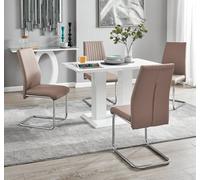 Imperia 4 Modern White High Gloss Dining Table and 4 Lorenzo Chrome Chairs Set - Yellow