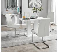 Imperia 4 Modern White High Gloss Dining Table and 4 Lorenzo Chrome Chairs Set - White