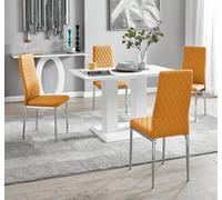 Imperia 4 Seater Modern White High Gloss Rectangular Dining Table And 4 Milan Faux Leather Chairs FurnitureboxUK Mustard One Size