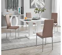 Imperia 4 Modern White High Gloss Dining Table and 4 Milan Chairs Set - Cappuccino