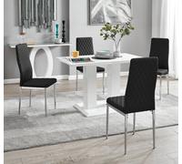 Furnitureboxuk Imperia 4 Seater Modern White High Gloss Rectangular Dining Table And 4 Milan Faux Leather Chairs In Black Black One Size