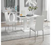 Imperia 4 Modern White High Gloss Dining Table and 4 Milan Chairs Set - White