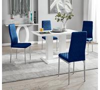 Furnitureboxuk Imperia 4 Seater Modern White High Gloss Rectangular Dining Table And 4 Milan Velvet Chairs In Navy Navy One Size