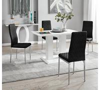 Furnitureboxuk Imperia 4 Seater Modern White High Gloss Rectangular Dining Table And 4 Milan Velvet Chairs In Black Black One Size