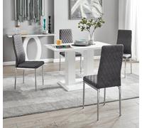 Furnitureboxuk Imperia 4 Seater Modern White High Gloss Rectangular Dining Table And 4 Milan Velvet Chairs In Grey Grey One Size
