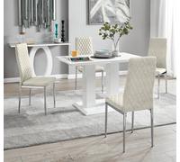 Furnitureboxuk Imperia 4 Seater Modern White High Gloss Rectangular Dining Table And 4 Milan Velvet Chairs In Cream Cream One Size
