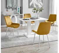 Imperia 4 White Dining Table and 4 Pesaro Silver Leg Chairs - Mustard
