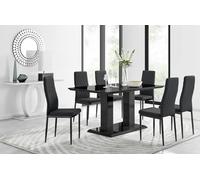 Imperia 6 Black Dining Table and 6 Milan Black Leg Chairs - Black