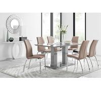 FurnitureboxUK Imperia 6 Grey Dining Table & 6 Isco Chairs in Beige FurnitureboxUK Beige