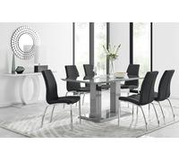 Imperia 6 Grey Dining Table and 6 Isco Chairs - Black