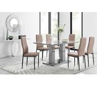 FurnitureboxUK Imperia 6 Grey Dining Table & 6 Milan Black Leg Chairs in Beige FurnitureboxUK Beige