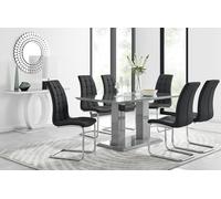 Imperia 6 Grey Dining Table and 6 Murano Chairs FurnitureboxUK Black One Size