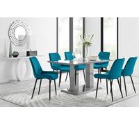 FurnitureboxUK Imperia 6 Grey Dining Table & 6 Pesaro Black Leg Chairs in Blue FurnitureboxUK Blue