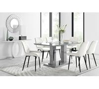 FurnitureboxUK Imperia 6 Grey Dining Table & 6 Pesaro Black Leg Chairs in Cream FurnitureboxUK Cream