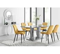 FurnitureboxUK Imperia 6 Grey Dining Table & 6 Pesaro Black Leg Chairs in Mustard FurnitureboxUK Mustard