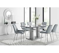 Imperia 6 Grey Dining Table and 6 Pesaro Silver Leg Chairs FurnitureboxUK Grey One Size