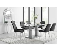 FurnitureboxUK Imperia 6 Grey Dining Table & 6 Pesaro Silver Leg Chairs in Black FurnitureboxUK Black
