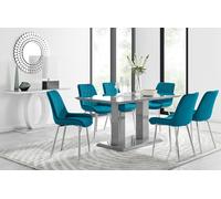FurnitureboxUK Imperia 6 Grey Dining Table & 6 Pesaro Silver Leg Chairs in Blue FurnitureboxUK Blue