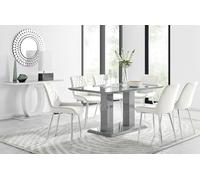 Imperia 6 Grey Dining Table and 6 Pesaro Silver Leg Chairs - Cream