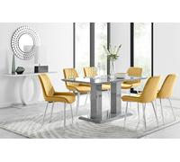 Imperia 6 Grey Dining Table and 6 Pesaro Silver Leg Chairs FurnitureboxUK Mustard One Size