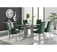 FurnitureboxUK Imperia 6 Grey Dining Table & 6 Velvet Belgravia Chairs in Green FurnitureboxUK Green