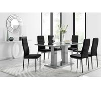 FurnitureboxUK Imperia 6 Grey Dining Table & 6 Velvet Milan Black Leg Chairs FurnitureboxUK Black