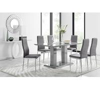 Imperia 6 Grey Dining Table and 6 Velvet Milan Chairs FurnitureboxUK Grey One Size