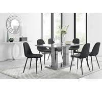 Imperia 6 Grey Dining Table and 6 Corona Black Leg Chairs - Black