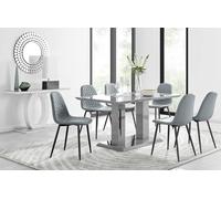 Imperia 6 Grey Dining Table and 6 Corona Black Leg Chairs - Grey