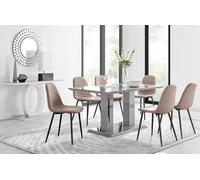 Furnitureboxuk Imperia 6 Grey Dining Table And 6 Corona Black Leg Chairs In Beige Beige One Size