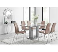 Imperia 6 Grey Dining Table and 6 Isco Chairs - Cappuccino