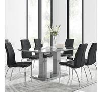FurnitureboxUK Imperia 6 Grey Dining Table & 6 Isco Chairs in Black FurnitureboxUK Black