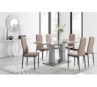 FurnitureboxUK Imperia 6 Grey Dining Table & 6 Milan Black Leg Chairs in Beige FurnitureboxUK Beige