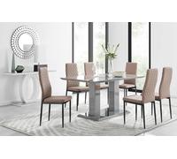Furnitureboxuk Imperia 6 Grey Dining Table And 6 Milan Black Leg Chairs In Beige Beige One Size