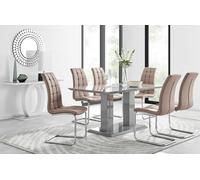 Imperia 6 Grey Dining Table and 6 Murano Chairs FurnitureboxUK Beige One Size