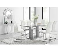 Imperia 6 Grey Dining Table and 6 Murano Chairs FurnitureboxUK Off White One Size