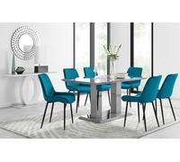 Furnitureboxuk Imperia 6 Grey Dining Table And 6 Pesaro Black Leg Chairs In Blue Blue One Size