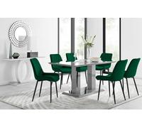 Imperia 6 Grey Dining Table and 6 Pesaro Black Leg Chairs - Green