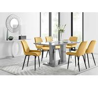 Furnitureboxuk Imperia 6 Grey Dining Table And 6 Pesaro Black Leg Chairs In Mustard Mustard One Size