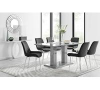 Imperia 6 Grey Dining Table and 6 Pesaro Silver Leg Chairs FurnitureboxUK Black One Size
