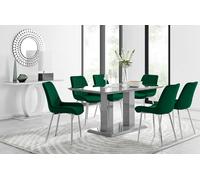 FurnitureboxUK Imperia 6 Grey Dining Table & 6 Pesaro Silver Leg Chairs in Green FurnitureboxUK Green