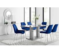 Imperia 6 Grey Dining Table and 6 Pesaro Silver Leg Chairs - Navy