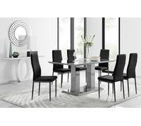Furnitureboxuk Imperia 6 Grey Dining Table And 6 Velvet Milan Black Leg Chairs Black One Size