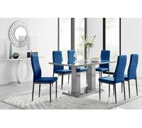 Furnitureboxuk Imperia 6 Grey Dining Table And 6 Velvet Milan Black Leg Chairs In Navy Navy One Size