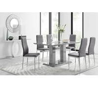 Imperia 6 Grey Dining Table and 6 Velvet Milan Chairs FurnitureboxUK Grey One Size